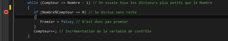 Un point d'arrêt dans du code